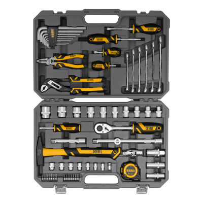 Набор инструментов, 1/2", 1/4", CrV, S2, пластиковый кейс, 64 предмета Denzel по ценам производителя в Челябинске с доставкой по всей России