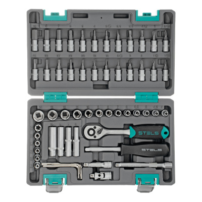 Набор инструментов, 1/4", CrV, пластиковый кейс 57 предметов Stels по ценам производителя в Челябинске с доставкой по всей России