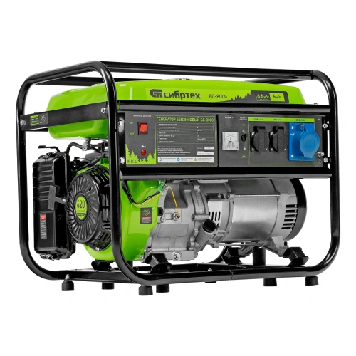 Генератор бензиновый БС-8000, 6,6 кВт, 230В, четырехтактный, 25 л, ручной стартер Сибртех по ценам производителя в Челябинске с доставкой по всей России