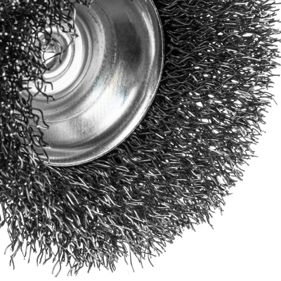 Щетка для дрели, 65 мм, Чашка, со шпилькой , нержавеющая витая проволока Denzel по ценам производителя в Челябинске с доставкой по всей России