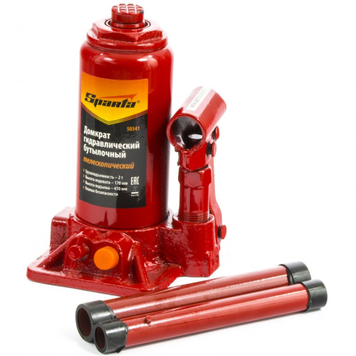 Домкрат гидравлический бутылочный телескопический, 2 т, h подъема 170-410 мм Sparta по ценам производителя в Челябинске с доставкой по всей России