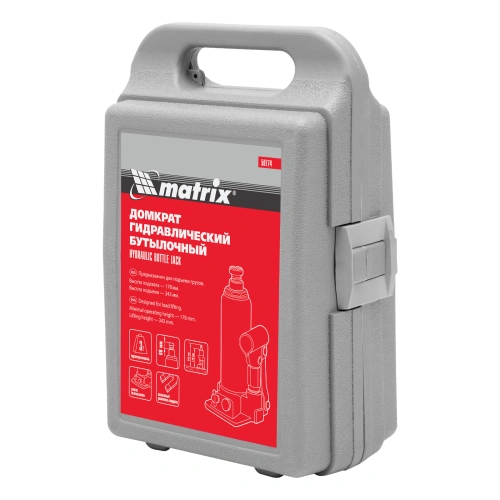 Домкрат гидравлический бутылочный, 3 т, h подъема 178-343 мм, в пластиковом кейсе Matrix по ценам производителя в Челябинске с доставкой по всей России