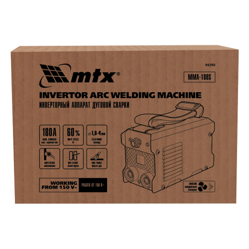 Инверторный аппарат дуговой сварки MMA-180S, 180 А, ПВ60%, диаметр электрода 1,6-4 мм MTX по ценам производителя в Челябинске с доставкой по всей России