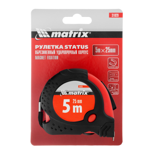 Рулетка Status Magnet fixation,5 м х 25 мм,обрезиненный корпус,зацеп с магнитом Matrix по ценам производителя в Челябинске с доставкой по всей России
