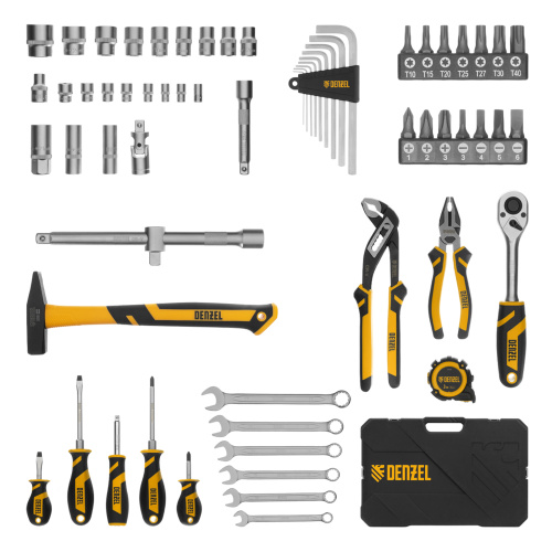 Набор инструментов, 1/2", 1/4", CrV, S2, пластиковый кейс, 64 предмета Denzel по ценам производителя в Челябинске с доставкой по всей России