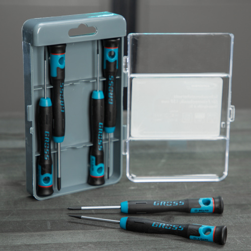 Набор отверток для точной механики, CrMo, двухкомпонентные рукоятки, 6 шт, пластиковый бокс Gross по ценам производителя в Челябинске с доставкой по всей России
