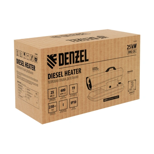 Дизельная тепловая пушка DHG-25i, 25 кВт, 600 м3/ч, прямой нагрев, термостат Denzel по ценам производителя в Челябинске с доставкой по всей России