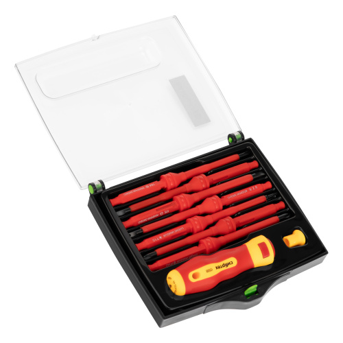 Отвертка со сменными жалами, диэлектрическая до 1000 В, 9 предметов, CrV Сибртех по ценам производителя в Челябинске с доставкой по всей России