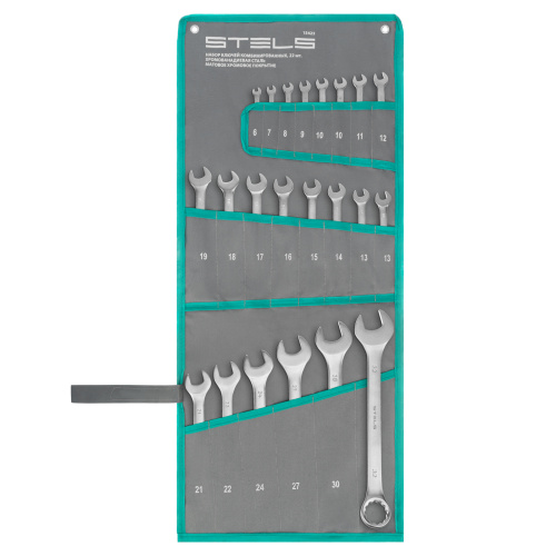Набор ключей комбинированных 6-32 мм, 22 шт, CrV, матовый хром Stels по ценам производителя в Челябинске с доставкой по всей России