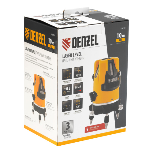 Лазерный уровень LX3, 10 м, ± 0,3 мм/1 м, 635 нм, 4 вертикальных, 1 горизонтальная плоскости, резьба 5/8" Denzel по ценам производителя в Челябинске с доставкой по всей России