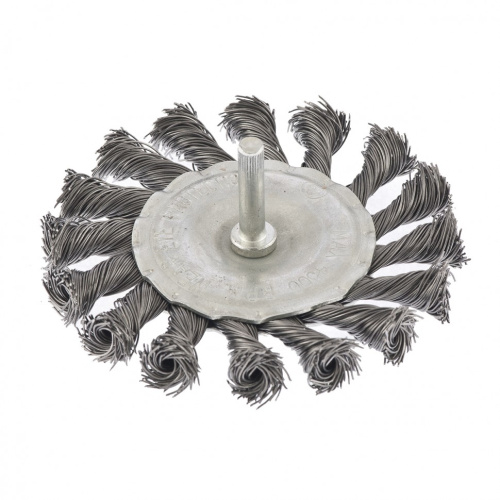 Щетка для дрели, 100 мм, плоская со шпилькой, крученая металлическая проволока Сибртех по ценам производителя в Челябинске с доставкой по всей России