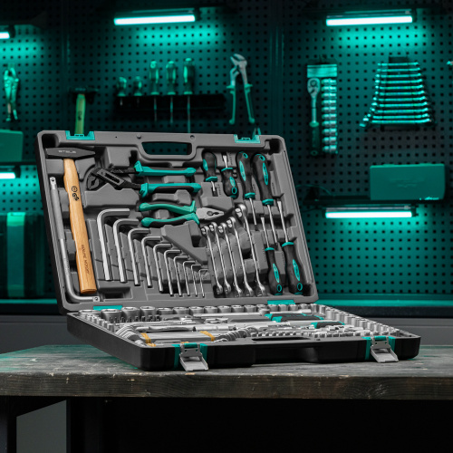 Набор инструментов, 1/2",3/8", 1/4", CrV, пластиковый кейс 142 предмета Stels по ценам производителя в Челябинске с доставкой по всей России