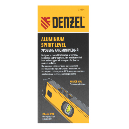 Уровень алюминиевый, магнит, фрезерованный, 3 глазка (1 зеркал.) 0,5 мм/м, 1200 мм Denzel по ценам производителя в Челябинске с доставкой по всей России