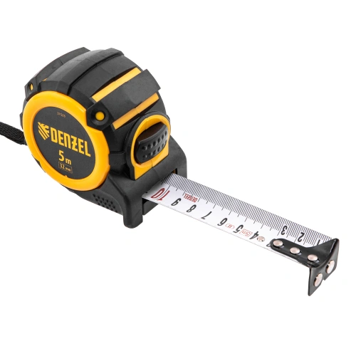 Рулетка 5м х 32мм, автоматич. фиксац., нейлон. покрытие, магнит. зацеп, двухстор. разметка Denzel по ценам производителя в Челябинске с доставкой по всей России