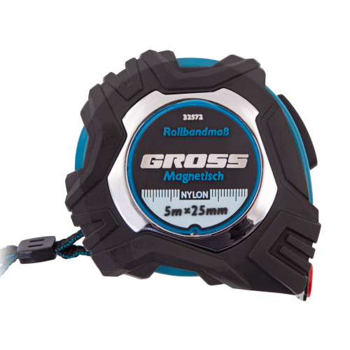 Рулетка Magnetisch 5 м х 25 мм,обрезиненный корпус,автоматическая фиксация,Нейлоновое покрытиеытие,зацеп с магнитом Gross по ценам производителя в Челябинске с доставкой по всей России
