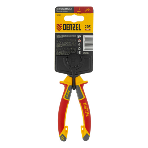 Длинногубцы прямые, диэлектрические рукоятки до 1000 В, трехкомпонентные рукоятки, 205мм Denzel по ценам производителя в Челябинске с доставкой по всей России