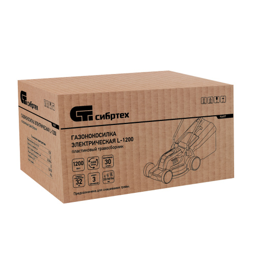 Газонокосилка электрическая L1200, 1200 Вт, ширина 32 см, 3 уровня, пластиковый травосборник 30 л. Сибртех по ценам производителя в Челябинске с доставкой по всей России