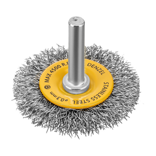 Щетка для дрели, 50 мм, Плоская, со шпилькой, нержавеющая витая проволока Denzel по ценам производителя в Челябинске с доставкой по всей России