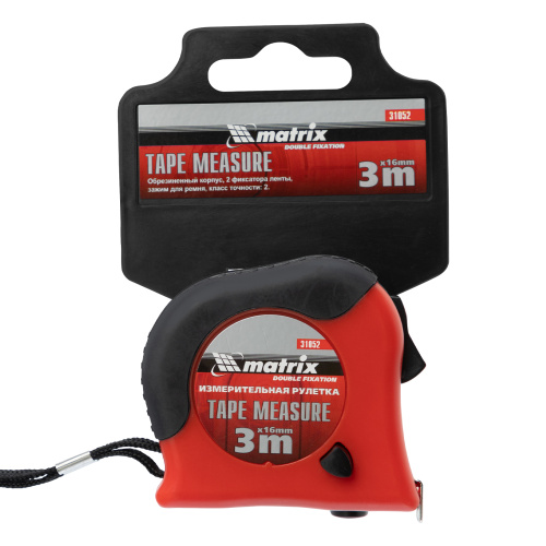 Рулетка Double fixation,3 м х 16 мм,обрезиненный корпус,двойная плавная фиксация Matrix по ценам производителя в Челябинске с доставкой по всей России
