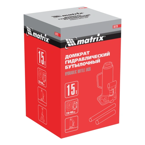 Домкрат гидравлический бутылочный, 15 т, высота подъема 230-460 мм Matrix по ценам производителя в Челябинске с доставкой по всей России