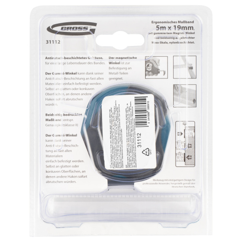 Рулетка "Schlagfest",5 м x 19 мм,магнитный обрезиненный зацеп,двусторонняя шкала,Нейлоновое покрытие,автоматическая фиксация Gross по ценам производителя в Челябинске с доставкой по всей России