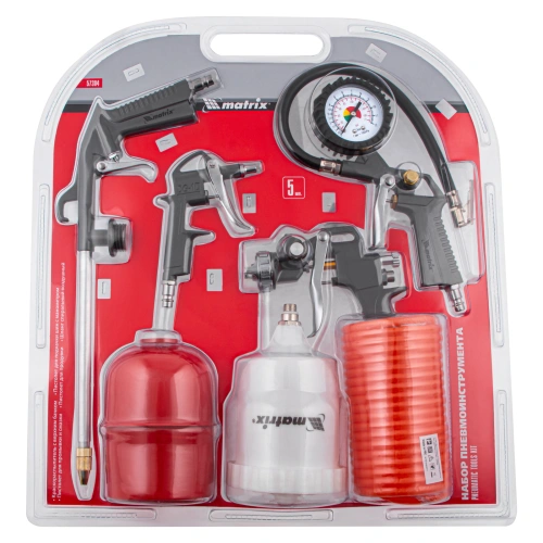 Набор пневмоинструмента, 5 предметов, быстросъемное соединение, краскораспылитель с верхним бачком Matrix по ценам производителя в Челябинске с доставкой по всей России