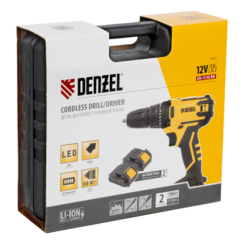 Дрель-шуруповерт аккумуляторная CDL-12-02BM, Li-Ion, 12 В, 2 акк. Denzel по ценам производителя в Челябинске с доставкой по всей России