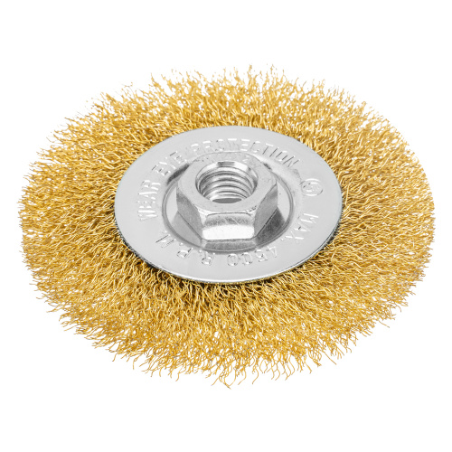 Щетка для УШМ, 100 мм, М14, плоская, латунированная витая проволока Matrix по ценам производителя в Челябинске с доставкой по всей России