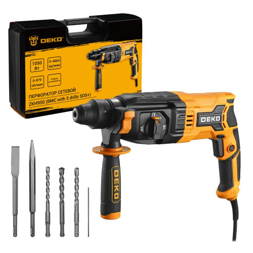 Перфоратор сетевой DEKO ZKH950 в кейсе с набором из 5 буров SDS+, 1050 Вт по ценам производителя в Челябинске с доставкой по всей России