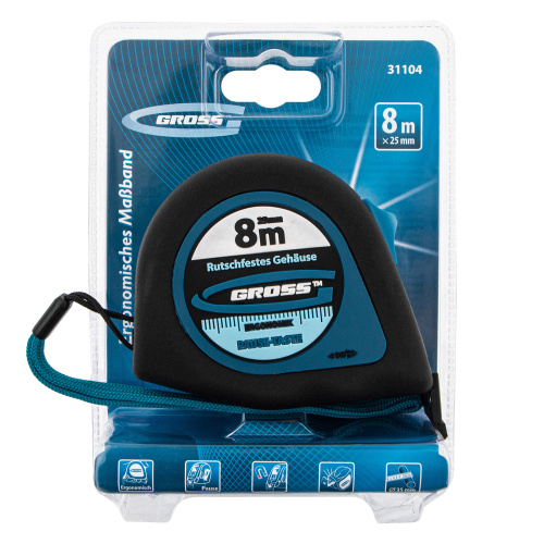 Рулетка "Ergonomisch",8 м x 25 мм,магнитный обрезиненный зацеп Gross по ценам производителя в Челябинске с доставкой по всей России
