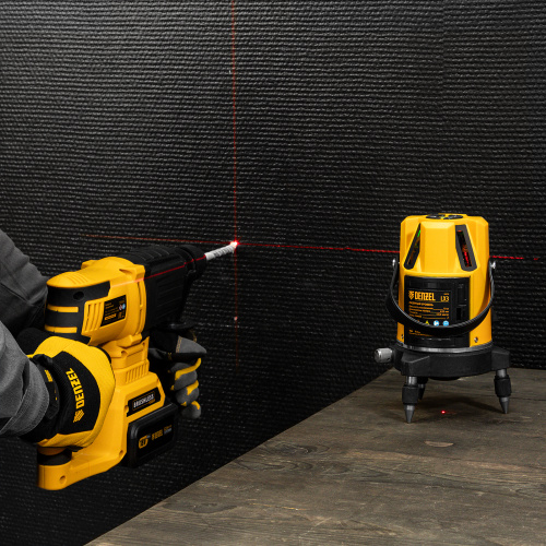 Лазерный уровень LX3, 10 м, ± 0,3 мм/1 м, 635 нм, 4 вертикальных, 1 горизонтальная плоскости, резьба 5/8" Denzel по ценам производителя в Челябинске с доставкой по всей России