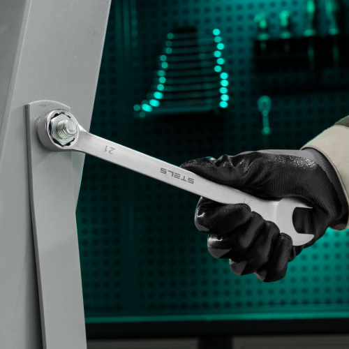 Ключ комбинированный, 21 мм, CrV, матовый хром Stels по ценам производителя в Челябинске с доставкой по всей России