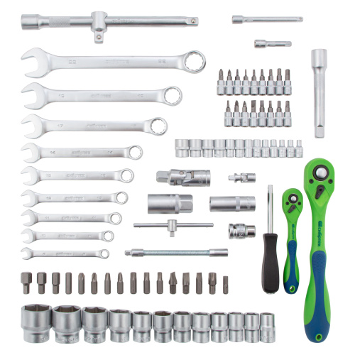 Набор инструментов 82 предмета, CrV, 1/2", 1/4" Сибртех по ценам производителя в Челябинске с доставкой по всей России