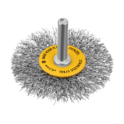 Щетка для дрели, 60 мм, Плоская, со шпилькой, нержавеющая витая проволока Denzel по ценам производителя в Челябинске с доставкой по всей России