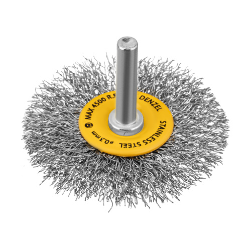 Щетка для дрели, 60 мм, Плоская, со шпилькой, нержавеющая витая проволока Denzel по ценам производителя в Челябинске с доставкой по всей России