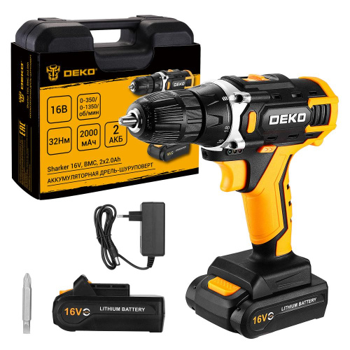 Аккумуляторная дрель-шуруповерт DEKO Sharker 16V в кейсе, 2х2.0Ач по ценам производителя в Челябинске с доставкой по всей России
