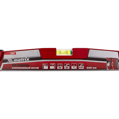 Уровень алюминиевый, 600 мм, литой, 2 глазка (1 фронтальный), ударная площадка Matrix по ценам производителя в Челябинске с доставкой по всей России