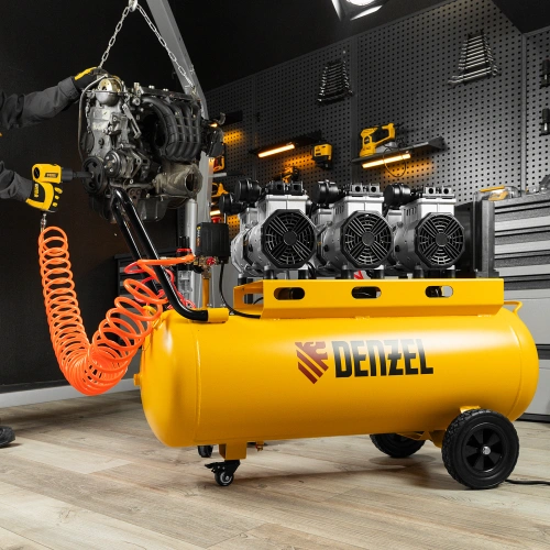 Компрессор безмасляный, малошумный DLS 3300/100, 3300 Вт,3x1100, 100 л, 570 л/мин ,блок управления Denzel по ценам производителя в Челябинске с доставкой по всей России