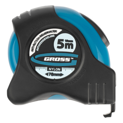 Рулетка "Schlagfest",5 м x 19 мм,магнитный обрезиненный зацеп,двусторонняя шкала,Нейлоновое покрытие,автоматическая фиксация Gross по ценам производителя в Челябинске с доставкой по всей России