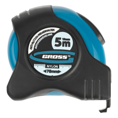 Рулетка "Schlagfest",5 м x 19 мм,магнитный обрезиненный зацеп,двусторонняя шкала,Нейлоновое покрытие,автоматическая фиксация Gross по ценам производителя в Челябинске с доставкой по всей России