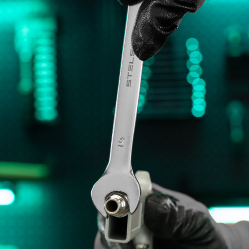 Ключ комбинированный, 14 мм, CrV, матовый хром Stels по ценам производителя в Челябинске с доставкой по всей России