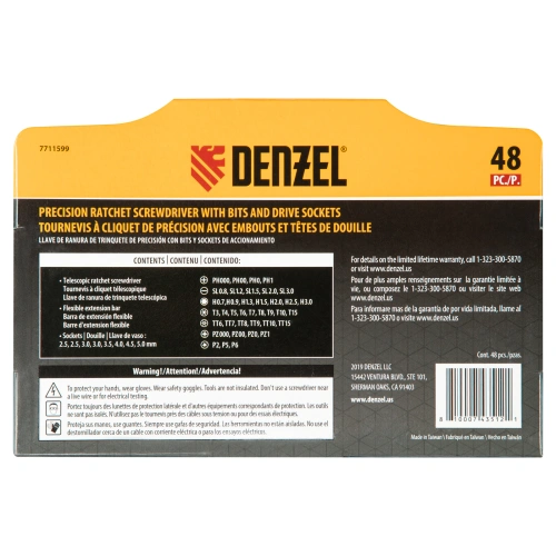 Отвертка с набором бит и торцевых головок для точных работ, гибкий привод, 48 шт, CrMo Denzel по ценам производителя в Челябинске с доставкой по всей России