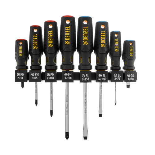 Набор отверток на полке, 8 шт., PH+SL, S2, 3к рукоятка Denzel по ценам производителя в Челябинске с доставкой по всей России