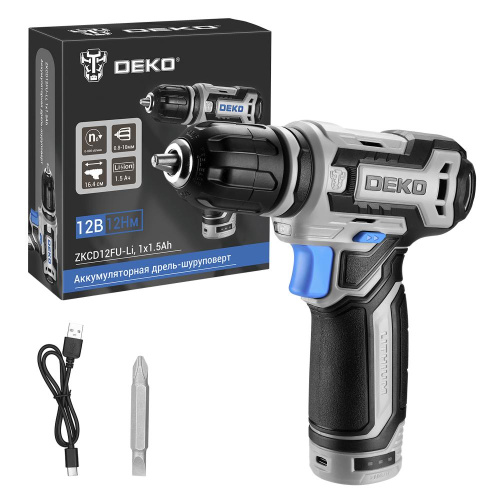 Аккумуляторная дрель-шуруповерт DEKO ZKCD12FU-Li, 12В, 1х1.5Ач по ценам производителя в Челябинске с доставкой по всей России