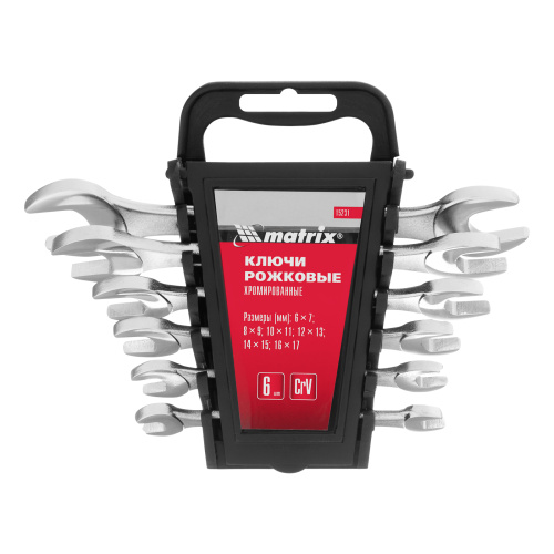 Набор ключей рожковых, 6-17 мм, 6 шт, CrV, хромированные Matrix по ценам производителя в Челябинске с доставкой по всей России