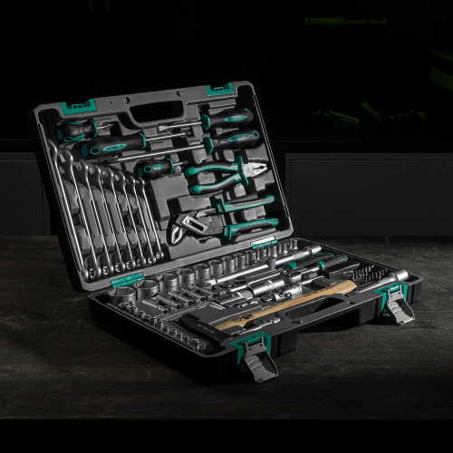 Набор инструментов, 1/2", 1/4", CrV, пластиковый кейс 76 предметов Stels по ценам производителя в Челябинске с доставкой по всей России