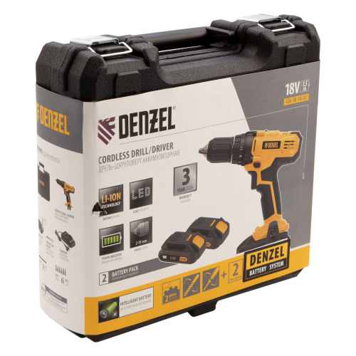 Дрель-шуруповерт аккумуляторная CDL-IB-18-02, Li-Ion, 18 В, 2 акк. Denzel по ценам производителя в Челябинске с доставкой по всей России
