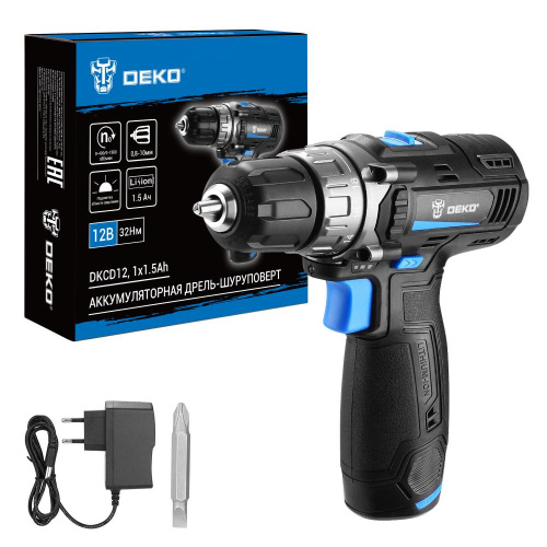 Аккумуляторная дрель-шуруповерт DEKO DKCD12, 12В, 1x1.5Ач по ценам производителя в Челябинске с доставкой по всей России