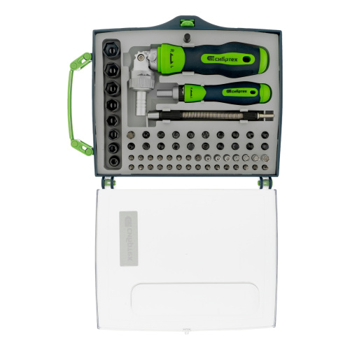 Отвертки реверсивные с набором бит, торцевых головок, 61 предмет, CrV Сибртех по ценам производителя в Челябинске с доставкой по всей России