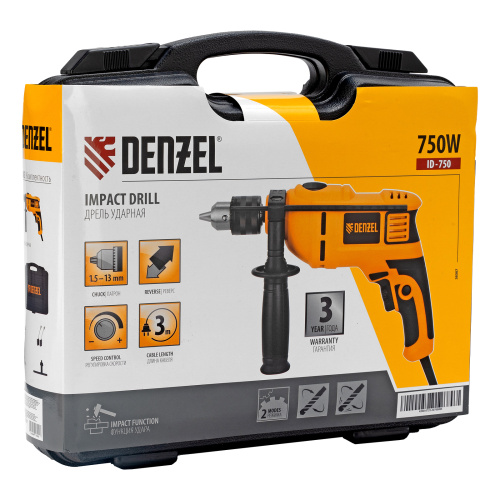 Дрель ударная ID-750, 750 Вт, 0-3000 об/мин, 48000 уд/мин Denzel по ценам производителя в Челябинске с доставкой по всей России